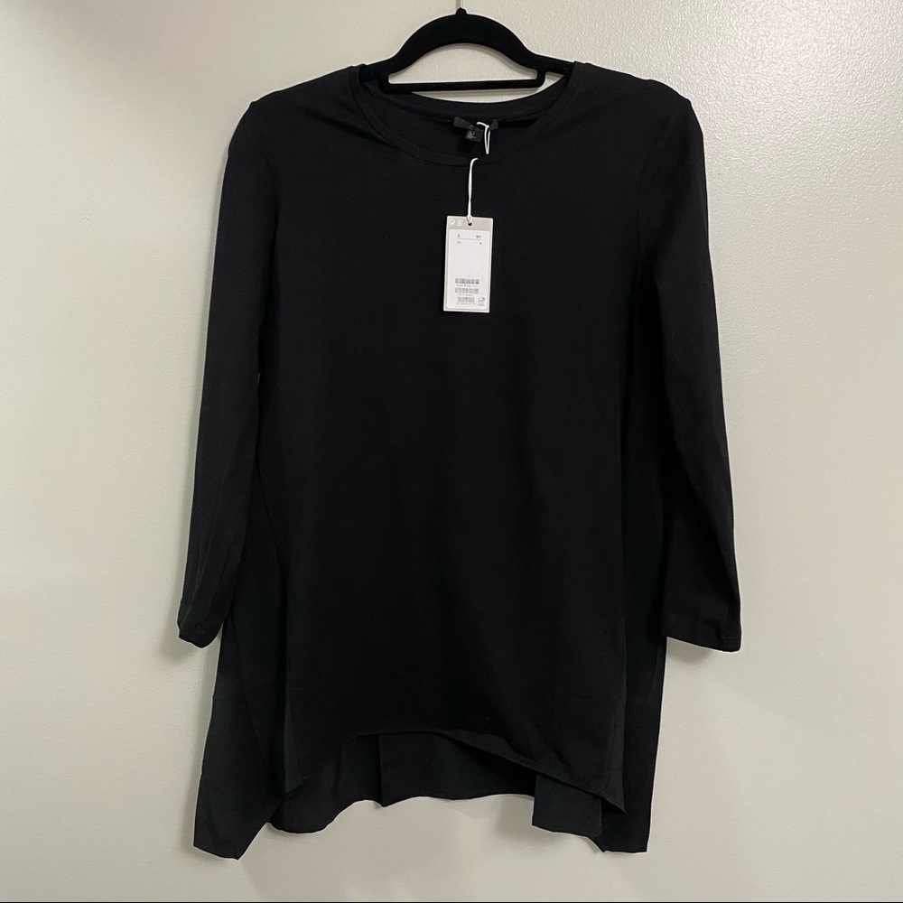 NWT COS 3/4 Length Cotton-Silk Blouse, Black S